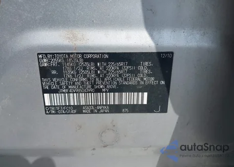 2011 Toyota Rav4 from USA, damaged, VIN JTMBF4DV9B5043990